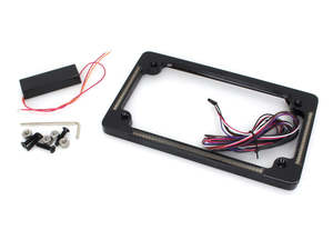 Lighting: Flat Number Plate Frame with LED Amber Turn Signals & Red Brake Light - Black. - Custom Dynamics
