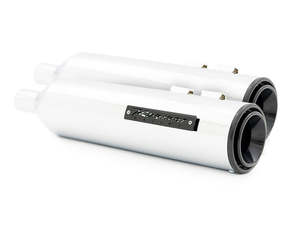 Exhaust Mufflers: 4-1/2in. HP45 Slip-On Short Race Inspired Mufflers - Chrome with Black End Caps. Fits Touring 2017up. - Rinehart Exhaust