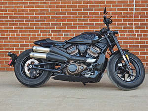 Exhaust Mufflers: 4in. Grand National Slip-On Mufflers - Stainless Steel with Black End Cap. Fits Sportster S 2021up - S&S