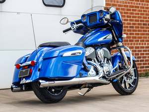 Exhaust Mufflers: Fishtail 4in. Slip-On Mufflers - Chrome with Chrome End Caps. Fits Indian Big Twin 2014up with Hard Saddle Bags. - S&S