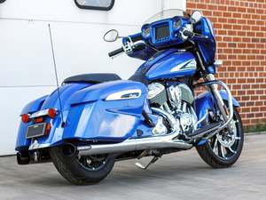 Exhaust Mufflers: Broadhead 4in. Slip-On Mufflers - Chrome with Black End Caps. Fits Indian Big Twin 2014up with Hard Saddle Bags. - S&S