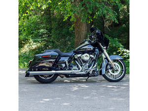 Exhaust Mufflers: 4-1/2in. Mk45 Slash Cut Slip-On Mufflers - Chrome with Black Cutlass End Caps. Fits Touring 2017up. - S&S