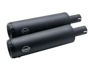 Mufflers Breakout: 4in. Grand National Slip-On Mufflers - Black. Fits Fat Bob 2018-2024 - S&S