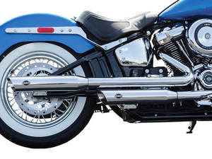 Mufflers Breakout: 3-1/2in. Slash Cut Slip-On Mufflers - Chrome. Fits Heritage Classic 2018-2024 & Deluxe 2018-2020 - S&S