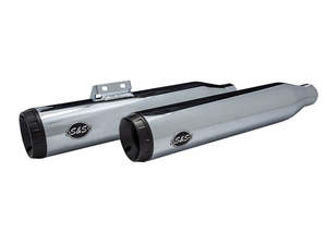 Mufflers Breakout: 3-1/2in. Grand National Slip-On Mufflers - Chrome with Black End Caps. Fits Softail Slim, Street Bob, Standard & Low Rider Models 2018-2024 & Breakout & Fat Boy 2018up - S&S