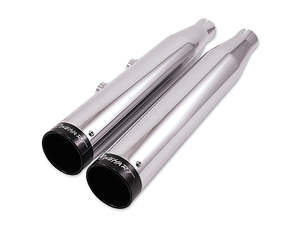 Mufflers Breakout: 3in. Slip-On Mufflers - Chrome with Black End Caps. Fits Softail Deuce 2007 & Fat Boy 2007-2017 - Rinehart Exhaust