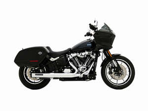 Mufflers Breakout: 4in. HP40 Slip-On Muffler - Chrome with Black End Cap. Fits Softail Street Bob, Low Rider S, Low Rider ST & Heritage 2025up - Rinehart Exhaust