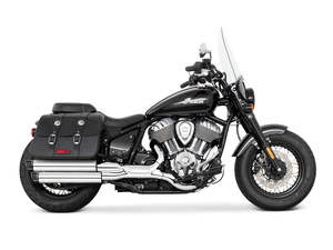 Mufflers Indian Cruiser Chief: 3.25in. Slip-On Mufflers - Chrome with Black Racing End Caps. Fits Indian Cruiser 2022up - Freedom Performance Exhaust