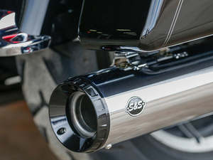 Mufflers Touring Trike: 4.5in. GNX Slip-On Mufflers - Chrome with Black End Caps. Fits Touring 2017up. - S&S