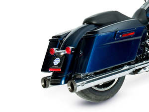 Mufflers Touring Trike: 4in. Grand National Slip-On Mufflers - Chrome with Black End Caps. Fits Touring 1995-2016 & Trike 2017-2020. - S&S