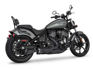 Indian Cruiser Chief 2 1: American Outlaw Shorty 2-into-1 Exhaust - Black with Black End Cap. Fits Indian Cruiser 2022up - Freedom Performance Exhaust