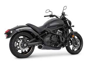 Kawasaki 2 1: Combat Shorty 2-into-1 Exhaust - Black with Black End Cap. Fits Kawasaki Vulcan 'S' 650cc 2015up. - Freedom Performance Exhaust