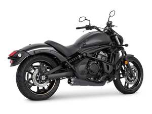 Kawasaki 2 1: American Outlaw Shorty 2-into-1 Exhaust - Black with Black End Cap. Fits Kawasaki Vulcan 'S' 650cc 2015up. - Freedom Performance Exhaust