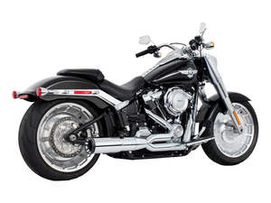 Softail 2 1: 2-into-1 Two Step Exhaust - Chrome with Black End Cap. Fits Softail Breakout & Fatboy 2018up with 240 Tyre. - Freedom Performance Exhaust