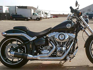 Softail 2 1: Bob Cat 2-into-1 Exhaust - Chrome with Black Satin Sleeve Muffler. Fits Softail 1986-2017 & Rocker 2008-2011. - D&D Exhaust