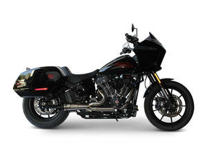 Softail 2 1: Shorty Turnout 2-into-1 Exhaust - Stainless Steel with Black End Cap. Fits Softail 2018up with Non-240 Rear Tyre - Two Brothers Racing Exhaust