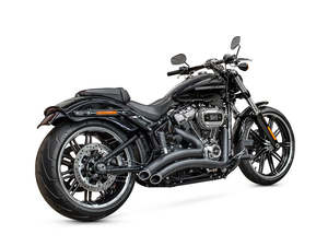 Exhaust System 2 2: Sharp Curve Radius Exhaust - Black with Black End Caps. Fits Softail 2018up. - Freedom Performance Exhaust