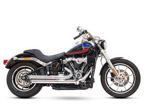 Exhaust System 2 2: Independence Staggered Slash Exhaust - Chrome with Black End Caps. Fits Softail 2018up. - Freedom Performance Exhaust