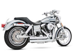 Dyna 2 2: Independence Shorty Exhaust - Chrome with Black End Caps. Fits Dyna 1991-2005. - Freedom Performance Exhaust