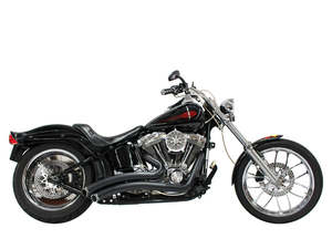 Softail 2 2: Sharp Curve Radius Exhaust - Black with Black End Caps. Fits Softail 1986-2017. - Freedom Performance Exhaust