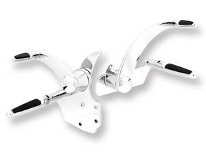Foot Controls Extensions: Standard Length Forward Controls with Folding Rubber Inlay Pegs - Chrome. Fits Touring 2014up including Trikes. - Hawg Halters
