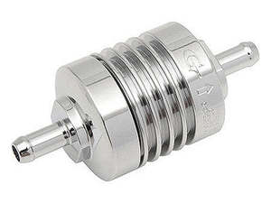 Fuel Taps Lines Filters: Washable Mini Inline Fuel Filter. 1/4in. Hose x 1.5in. long. Billet Aluminium. - Golan Fuel Taps