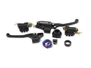 Hand Controls Components Custom: Handlebar Control Kit - Black Contrast Cut. Fits HD 1996-2011 with Cable Clutch and Throttle with Single Disc Rotor. - Performance Machine
