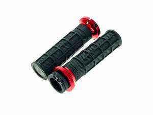 Handgrips Throttle Cable Black: Hart-Luck Full Waffle Lock-On Handgrips - Red. Fits H-D with Throttle Cable. - ODI Grips & Bars