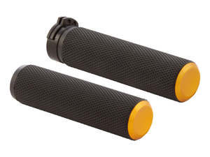 Handgrips Throttle Cable Black: Knurled Fusion Handgrips - Gold. Fits H-D with Throttle Cable. - Arlen Ness