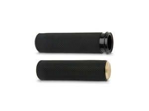 Handgrips Throttle Cable Black: Knurled Fusion Handgrips - Brass. Fits H-D with Throttle Cable. - Arlen Ness
