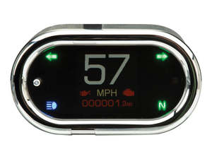 Speedos Mts Custom App: 3-1/2in. x 2in. Classic KPH Speedometer - Chrome - Dakota Digital