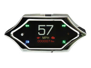 Speedos Mts Custom App: 4-1/2in. x 2in. Spike KPH Speedometer - Chrome - Dakota Digital