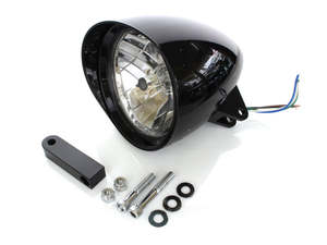 Headlights Black: 5-3/4in. Bullet Billet Headlight with Visor & Extended Mount - Gloss Black - Rollies Speed Shop