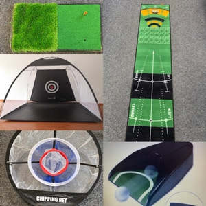 Training Aids: Ultimate Package - Practice Net, Chipping net, Putting Mat, Range Mat and Auto Putt Return