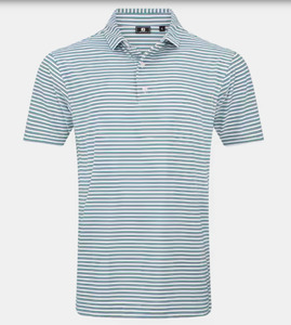 Polos: FootJoy Polo Shadow Stripe Lisle | White Field Green Navy