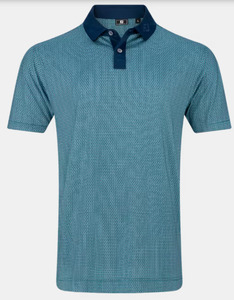 Polos: FootJoy Polo Texture Check Lisle | Forrest Green Navy