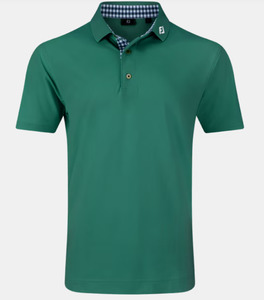 Polos: FootJoy Polo Stretch Pique Solid w/Gingham Trim | Forrest Green