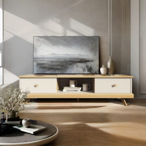 Tv Stands: Tivoli 2-Drawer TV Stand, Oak & White