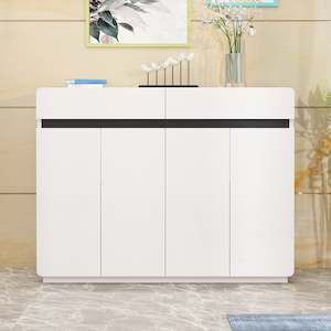 Padua 4 Door Shoe Cabinet With 2 Drawers, White, 1200x315x1000mm