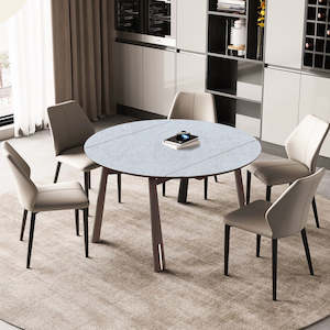 Dining Tables: Arezzo Round Foldable Dining Table, White & Walnut