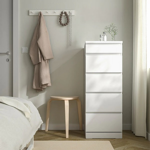 Turin Series: Sotta 5 Drawers Slimboy with Mirror, White