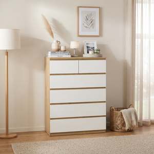 Turin Series: Sotta 2 over 4 Drawer Tallboy, Oak & White