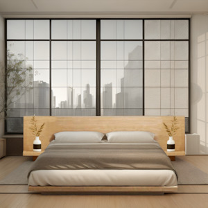Bedroom Furniture: Masa Japanese Bed Base with Headboard, Super King - Oak