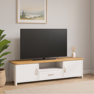 Tv Stands: Stoven TV Stand, 1.8M, White & Wood