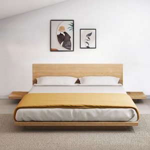 Bedroom Furniture: 3PCs Masa Japanese Bed Base with Headboard & Bedside Tables, Super King - Oak