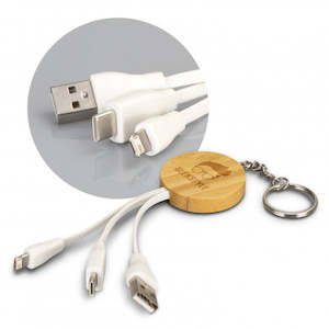 Key Rings: Bamboo Charging Cable Key Ring - Round