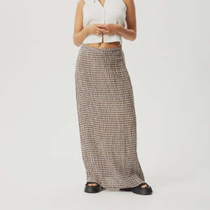 Afends Base Seersucker Maxi Skirt - Coffee Check
