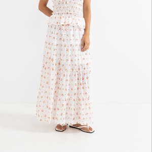 Rhythm: Rhythm Rosie Floral Check Tiered Maxi Skirt - White