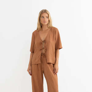 Rhythm: Rhythm Airlie Short Sleeve Top - Almond