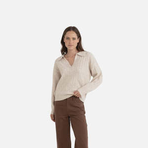 Rhythm: Rhythm Lexie V-Neck Collared Jumper - Natural
